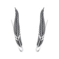 SC Gothic Antique Silver Long Feather Earrings Personalized Punk U Shaped Feather Ear Climber Earrings for Women