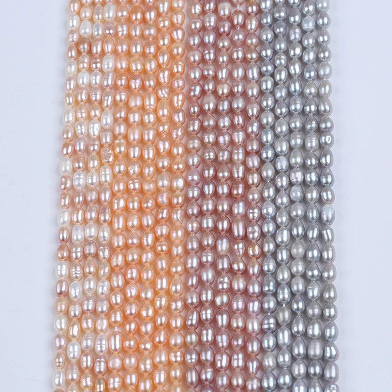 Zhuji Pearls Factory Direct 4-5mm AA Grade Natural Freshwater Rice Pearl Strands Third Party Certified