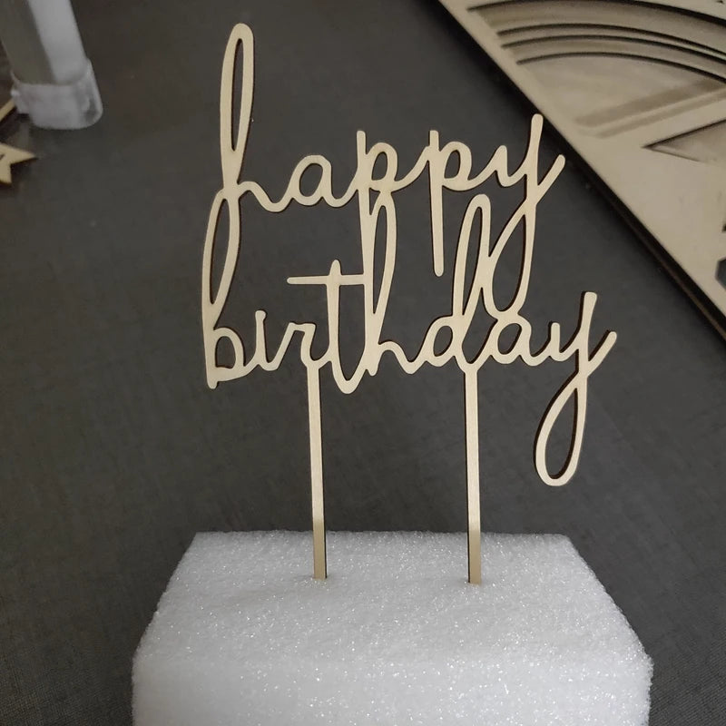 Happy Birthday Cake Topper Number Tag Golden Dessert Table Dress up Birthday Crafts Wooden Cake Decoration