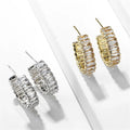 Fashion Geometric Square Zircon Earrings Claw Chain C-Shaped Personality Luxury Hoop Earrings for Women