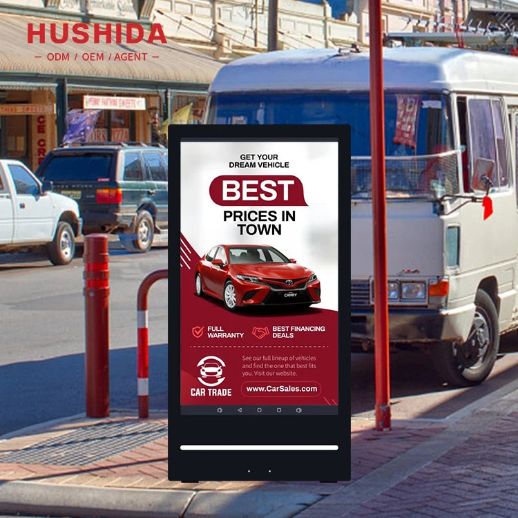 HUSHIDA IP65 Outdoor Waterproof Dustproof Capacitive Touch Screen Battery Powered Lcd Portable Digital Signage
