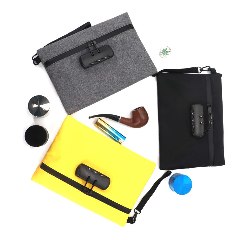 Custom Logo Premium Odor Proof Pouch Zipper Smell Proof Bag with Combination Lock for Men Woven