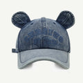 Korean Design 3D Bear Ears Denim Baseball Cap Outdoor Unisex Classic Dad Trucker Hat Retro Letters Hip-hop Grunge Girl Caps