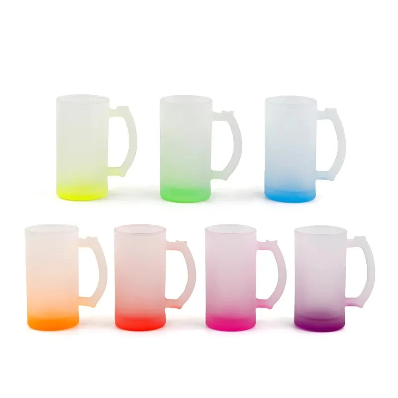 16oz Colorful Sublimation Glass Frosted Beer Mug with Handle