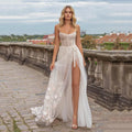 13478#Square Neck Beach Bohemian Vestido De Novia Sleeveless Outdoor A-Line Chiffon Boho Lace Split Wedding Dress Bride Gown