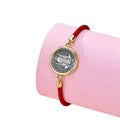 Women's Double-Hole Pendant Woven Bracelet Two-Tone Red Alloy Saint Benedict Butterfly Religious Ancient Silver Christian Design
