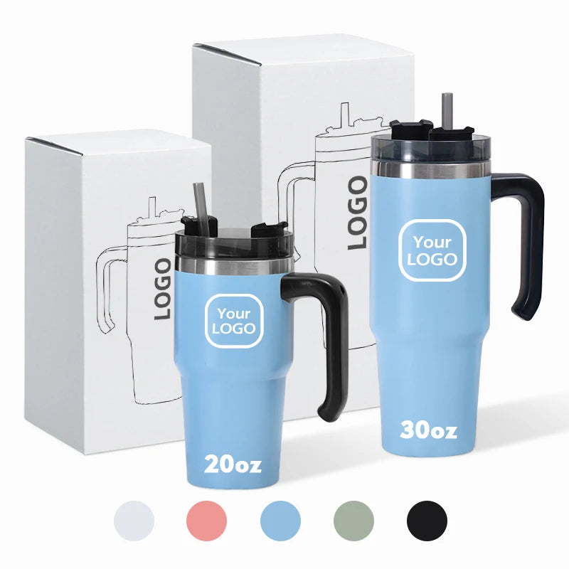 Customize Modern Eco-Friendly 20oz 30oz Colored Tumblers Stainless Steel Vacuum Insulated with Handle and Straw Camping