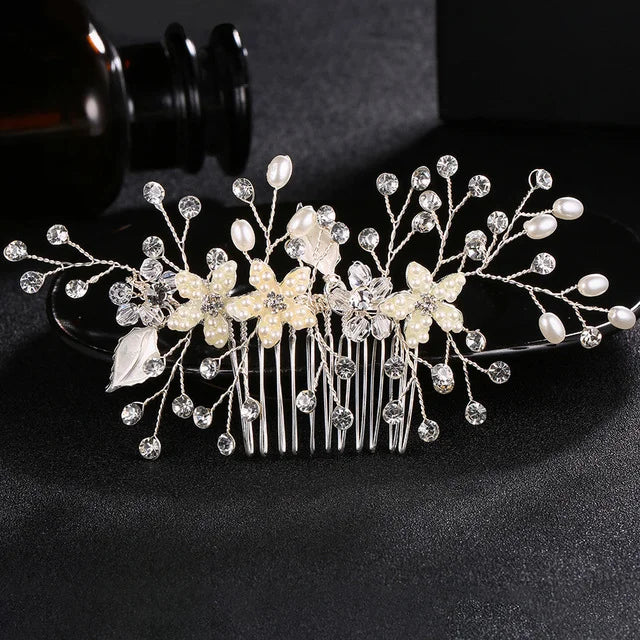 2025 B.PHNE Gold Color Wedding Flower Hair Vine Pearl Bride Bridal Headbands Crystal Hair Accessories for Women