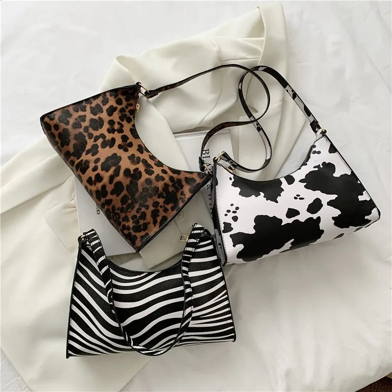 Lady Underarm Shoulder Bag Fashion Ladies Leopard Print Leather Pu Black Girls Lady Handbag Single Purses Bags for Women