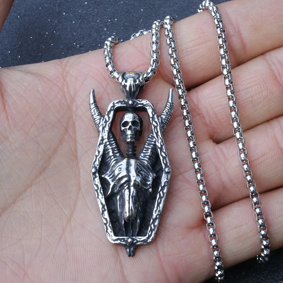 New Stainless Steel Sheep Head Skull Pendant Wholesale Punk Style Retro Necklace with Accessories