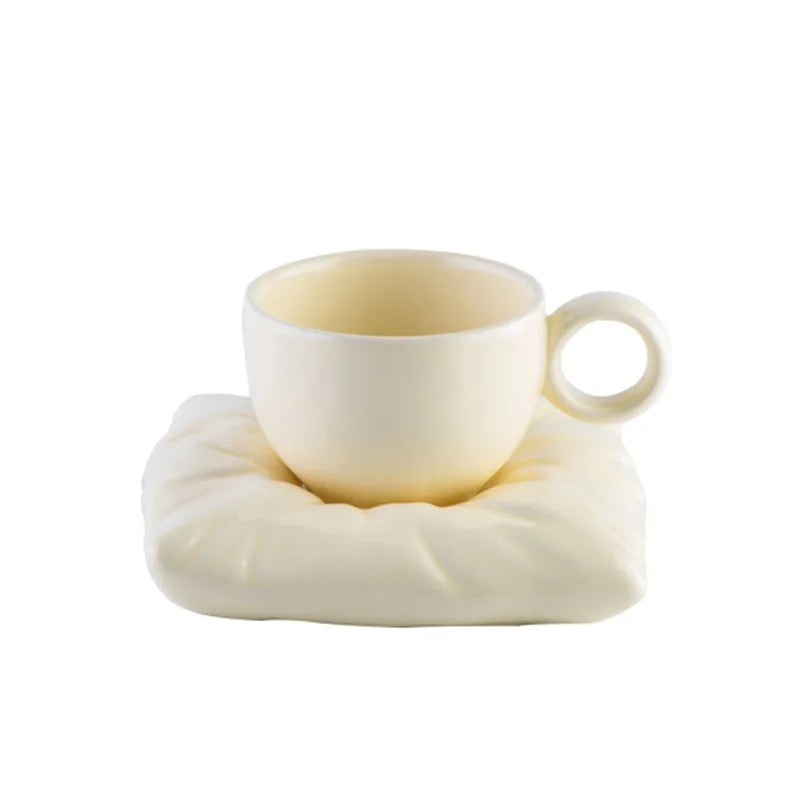 Madou Nordic Creative Ceramic Tea Cup Saucer Set Macaron Pillow Design with Tray for Afternoon Tea or Wedding/Birthday Gifts