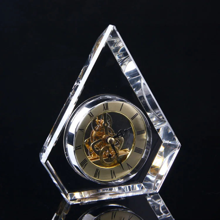Personalized Custom logo Laser Engraving Crystal Clock Factory Wholesale Blank clear Crystal Table Clock