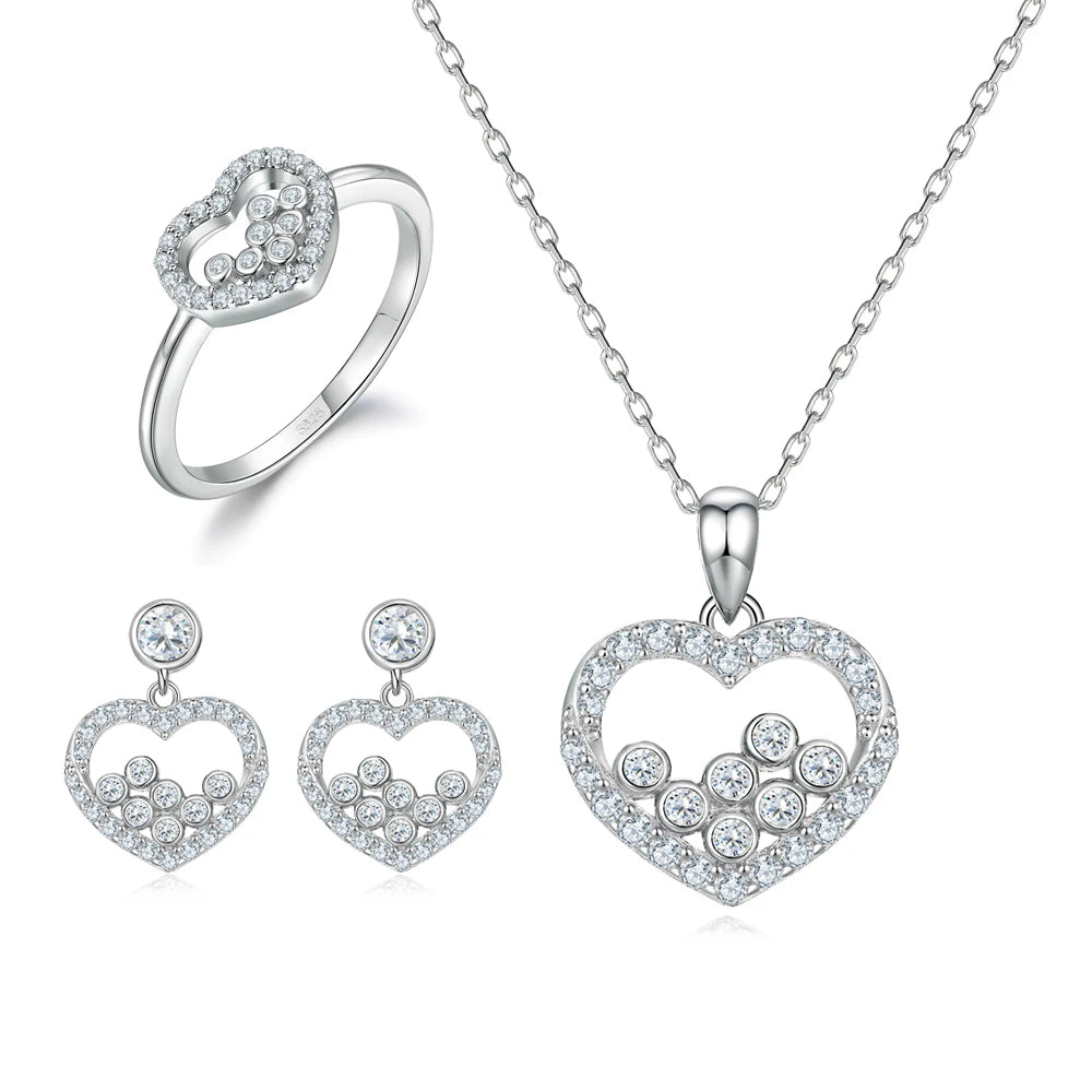 Newest 925 Silver Engagement Women Love Charm Heart Shape Jewelry Set