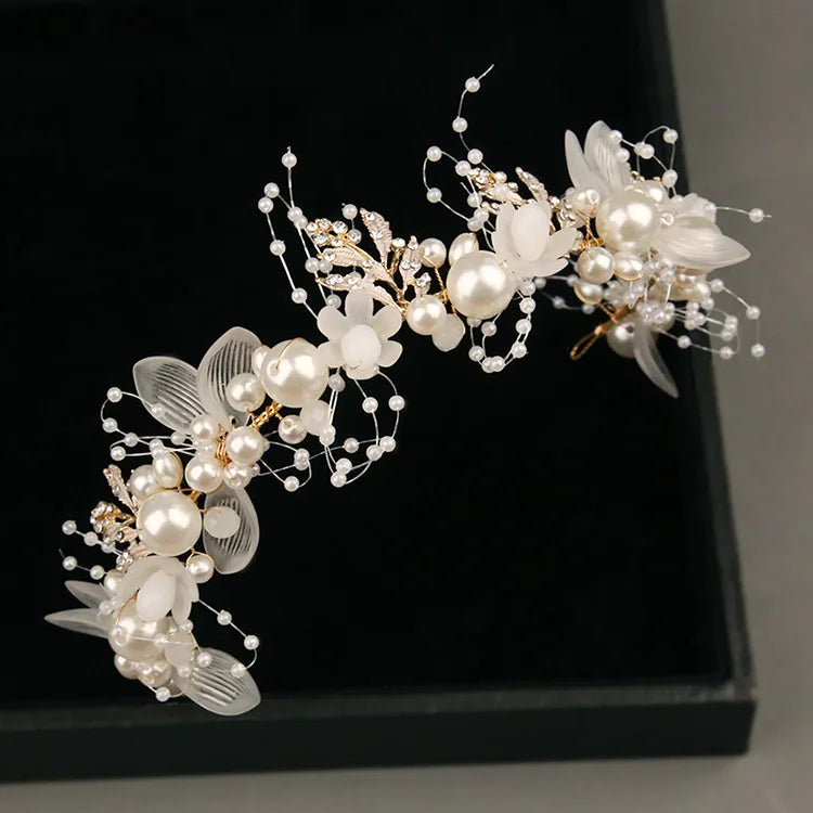 European and American Wedding Bridal Tiara Handmade Crystal Bridal Accessories Wedding Accessories Pearl Crown Headband