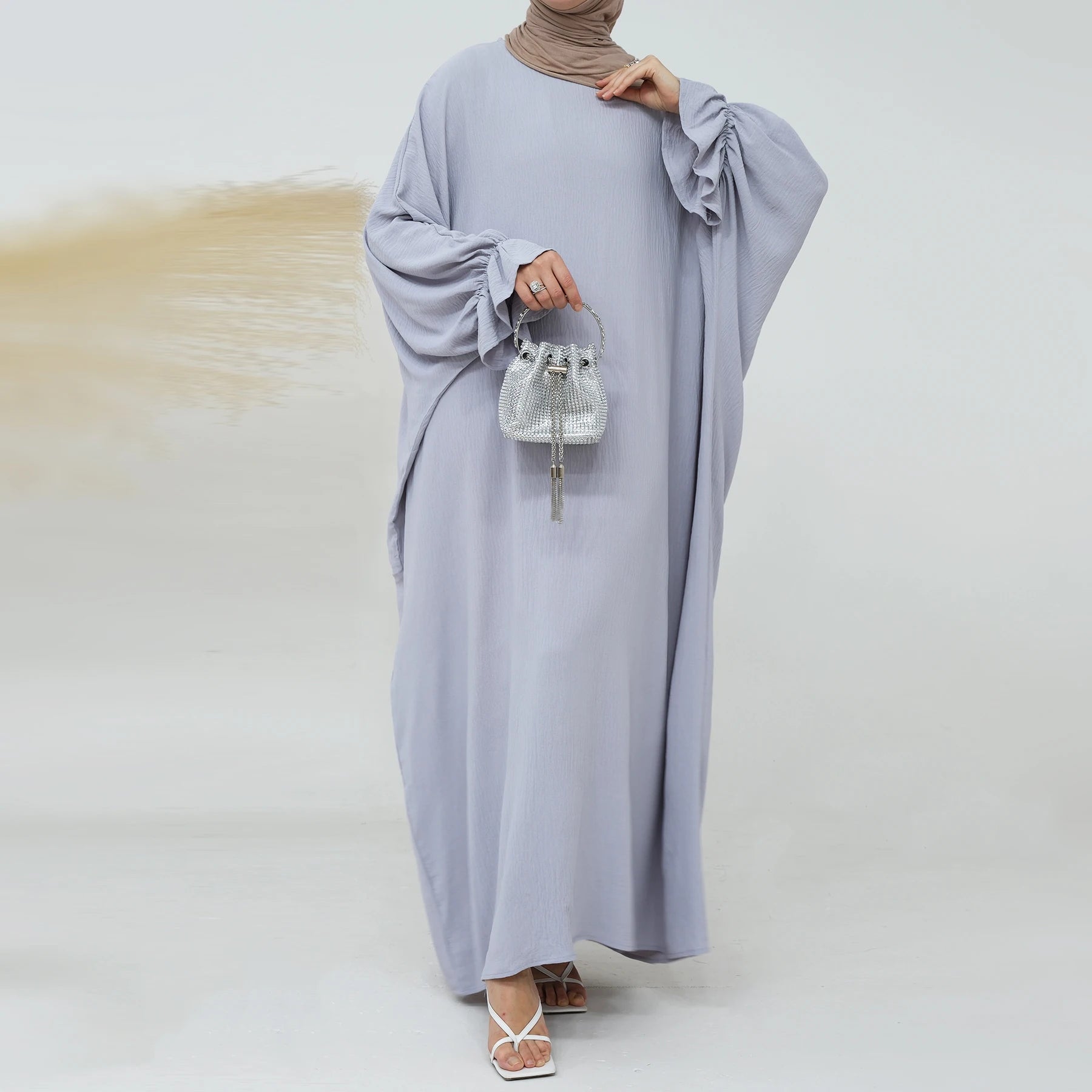 New Plus Size Modest Closed Abayas Hijab Women Solid Color Wing Sleeve Dresses Traditional Muslim Clothing Accessories