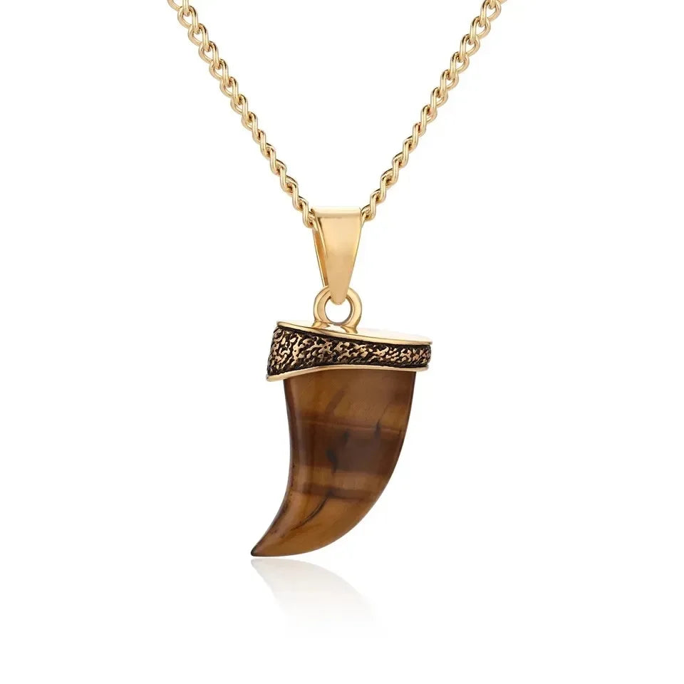 Luxury Jewelry Gold Plated Natural Stones Necklace Black Agate Tiger Eye Lapis Lazuli Gemstone Pendant Necklaces