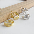 Elegant 925 Sterling Silver Real Gold Plated Geometric Multilayer Circle Stud Earrings S925 Gold Triple Circle Hoop Earring