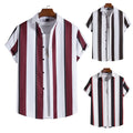RNSHANGER Hawaiian Shirt Harajuku Stripe Print Loose Fashion Casual Short Sleeve Men's Button Beach Summer Shirts for Men