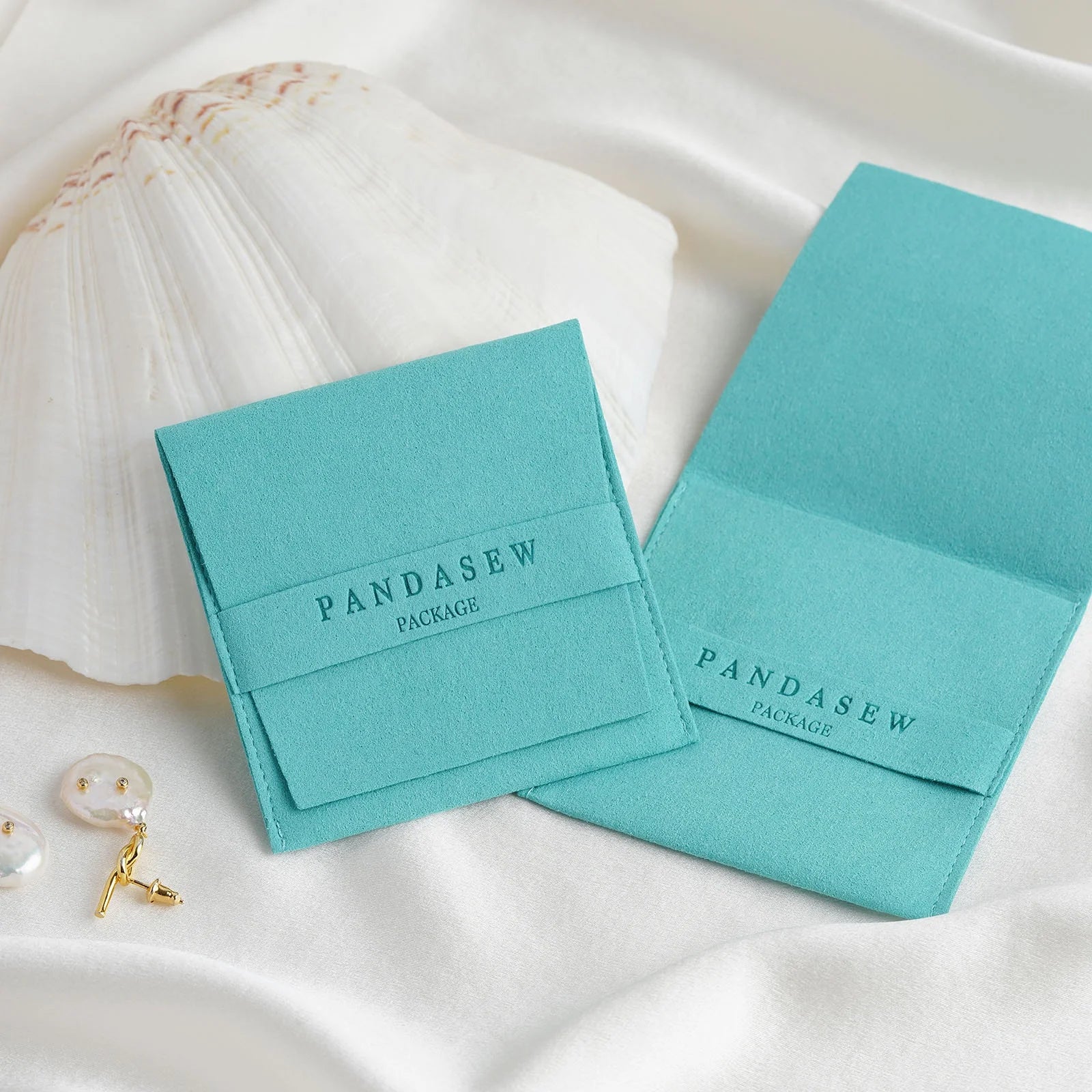 PandaSew Custom Logo Luxury Jewelry Pouch Packaging Microfiber Envelope Flap Package Bag