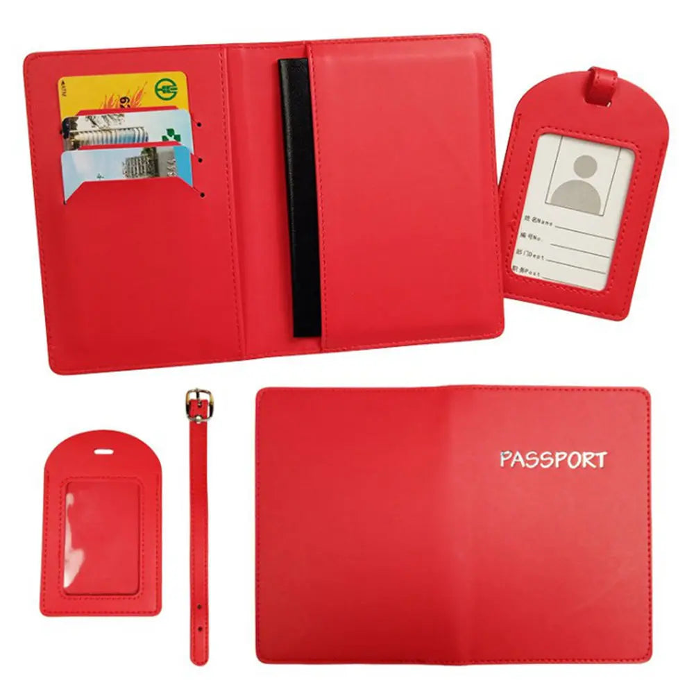 Wholesale or Custom Pu Leather Travel Holder Passport Cover with Luggage Tag Set
