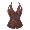 Gothic Overbust Corset Steampunk Halter Neck Corselet Women Korset Faux Leather Bustier Top