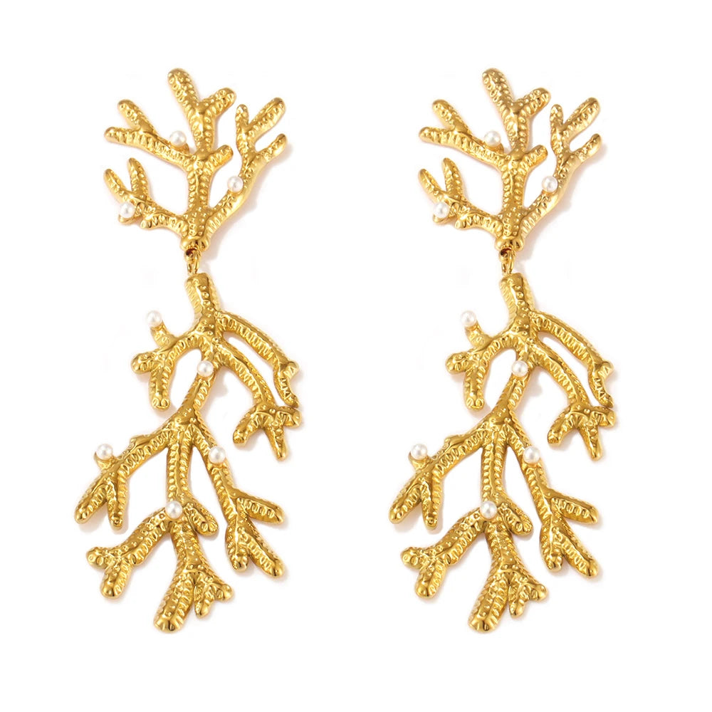Stainless Steel Jewelry Fashion  Earrings Shell Bead Texture Coral Shape 18K Gold Earrings for Women Trending Jewelry 2025
