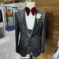 Men's Elegant Three Piece Business Casual Jacquard Wedding Suit Breathable Men's Elegant 3 Piece Suits for Wedding