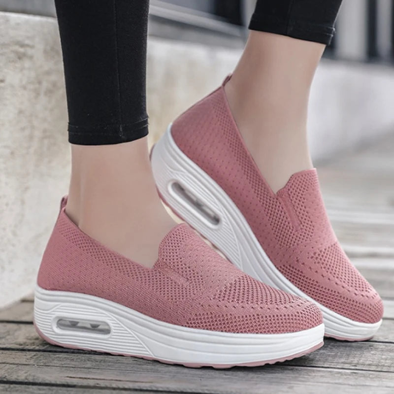 Casual Classic Slip-on Wedges Mesh Upper Breathable Chunky Sneakers Comfortable Height Increasing Sports Shoes for Women