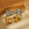New Vintage 18K Gold Plated Stainless Steel Statement Earrings Geometric Square Texture Stud Jewelry for Parties