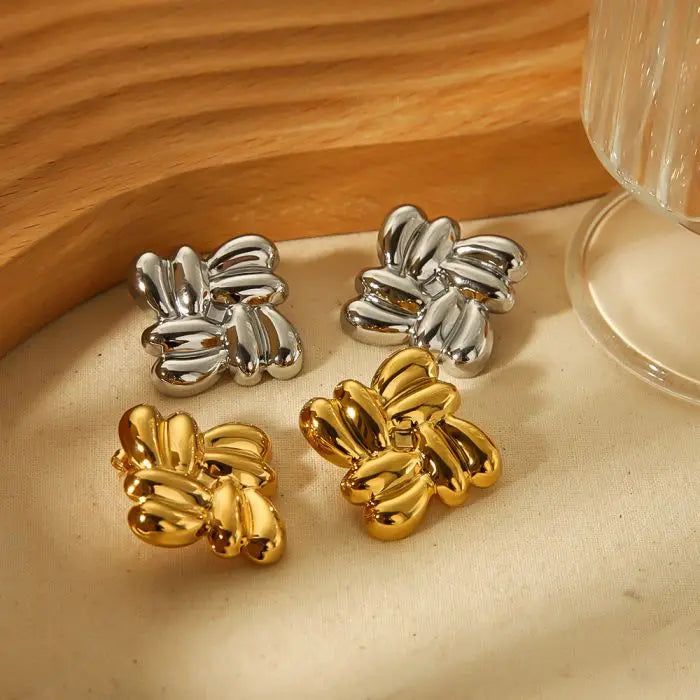 New Vintage 18K Gold Plated Stainless Steel Statement Earrings Geometric Square Texture Stud Jewelry for Parties