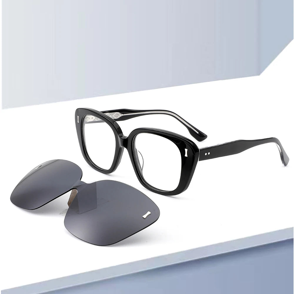 Wholesale New Design Acetate Polarized Sunglasses with Magnetic Clip Custom Logo and Fashionable Optical Frame Ready Stock
