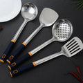 7Pcs Modern Stainless Steel Cooking Utensils Set Blue Plastic Handle Non Scald Spatula Soup Ladle Kitchen Tools For Home