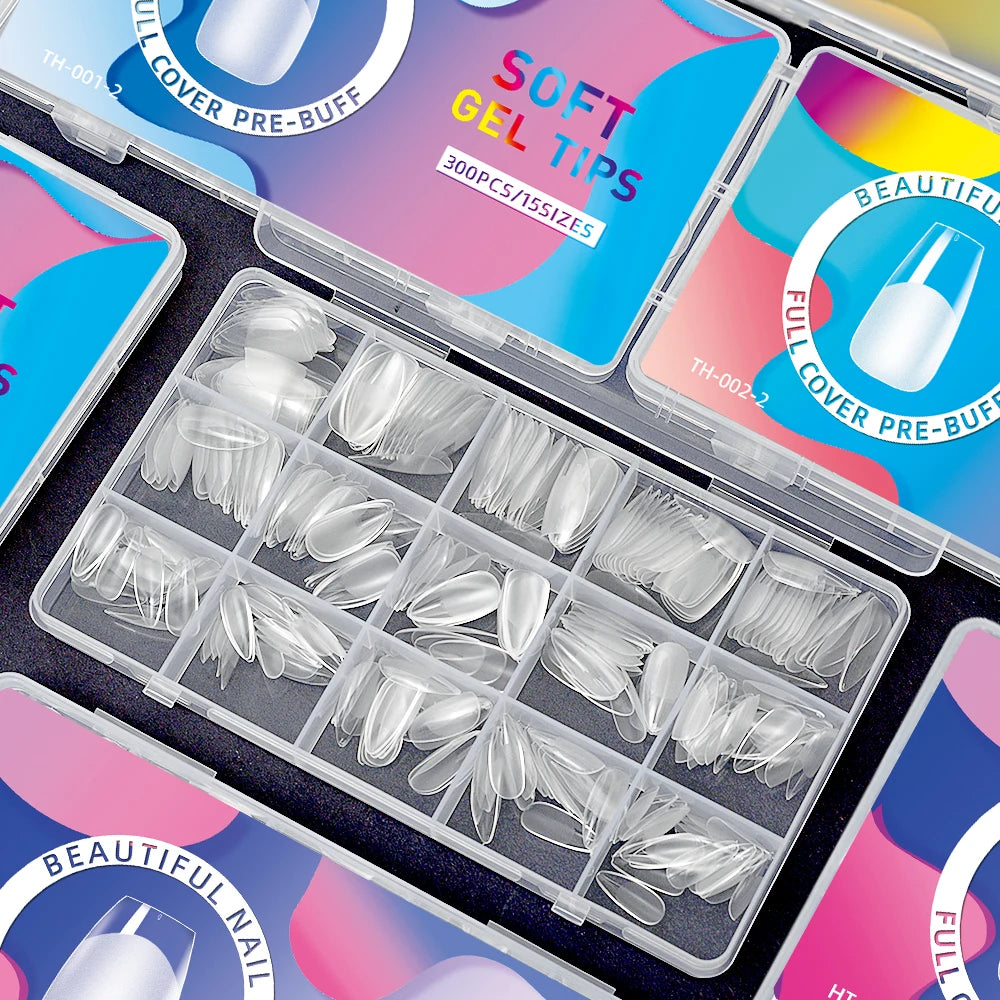 Ultra-Thin 3D French ABS Nail Patches Waterproof Short Square Half Cover Nail Salon Extensions Wearable Fake Nails for Fingers