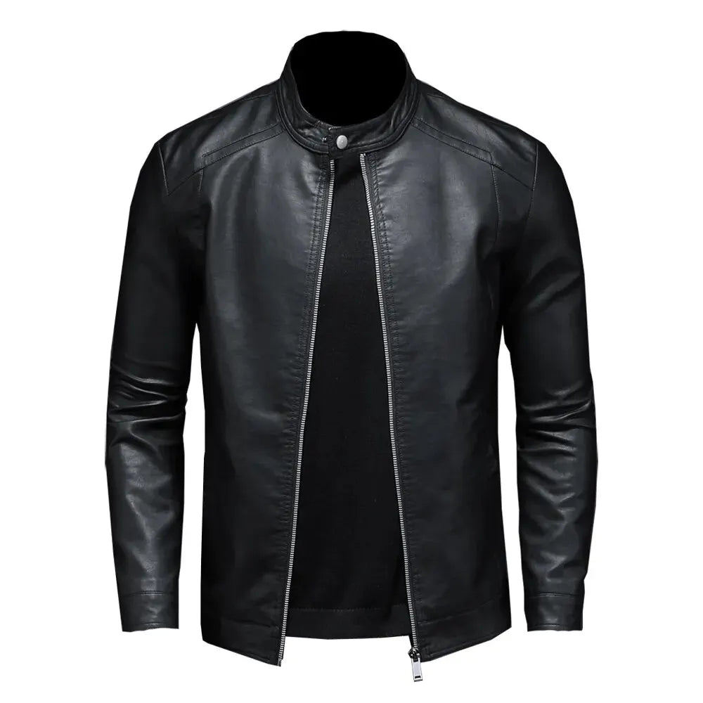 Wholesale Men's Winter Moto Biker Leather Coat PU Slim Jacket with Stand Collar Casual Style for Spring & Autumn XL Size