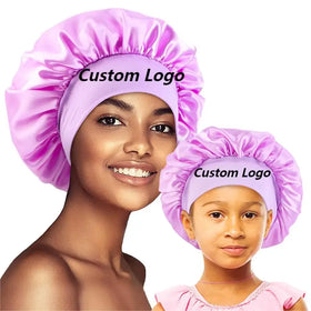 Factory Price Bonnets Two Pieces/Set Mommy and Baby Daily Hats Custom Logo Satin Hair Bonnets