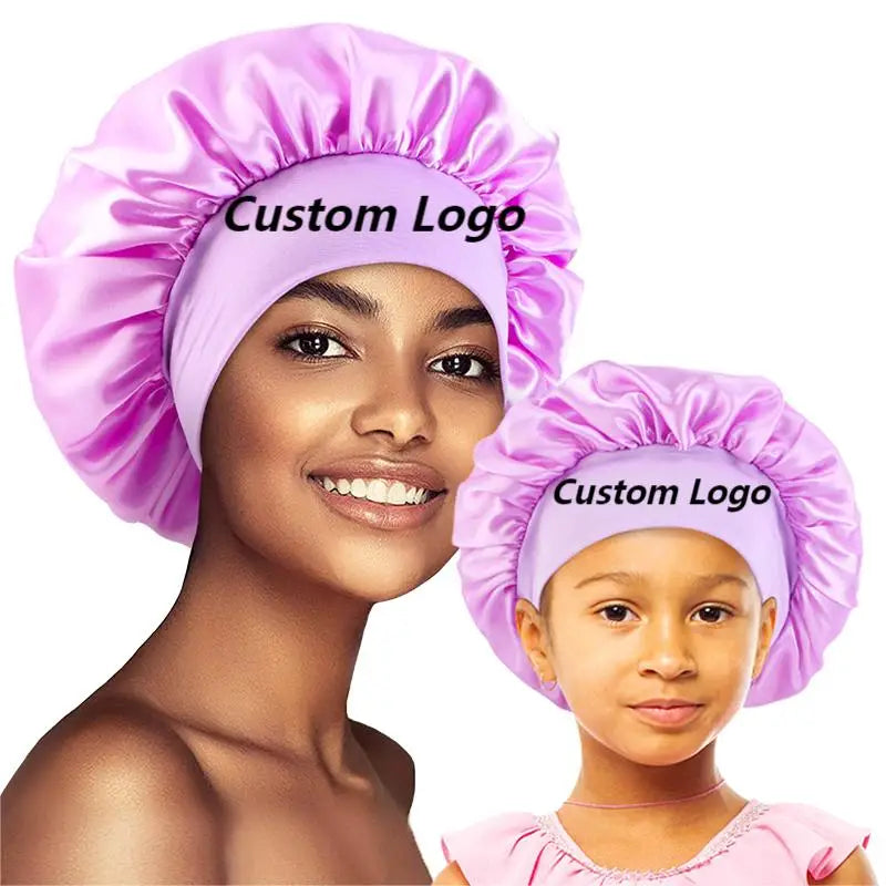 Factory Price Bonnets Two Pieces/Set Mommy and Baby Daily Hats Custom Logo Satin Hair Bonnets