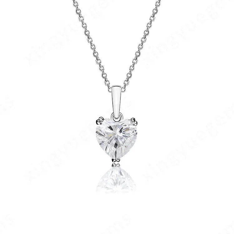 Swiss Moissanite Diamond Pendant Necklace Heart Shape Pendant Sterling Silver 2.00 Carats Moissanite Stone 925 Silver Necklaces