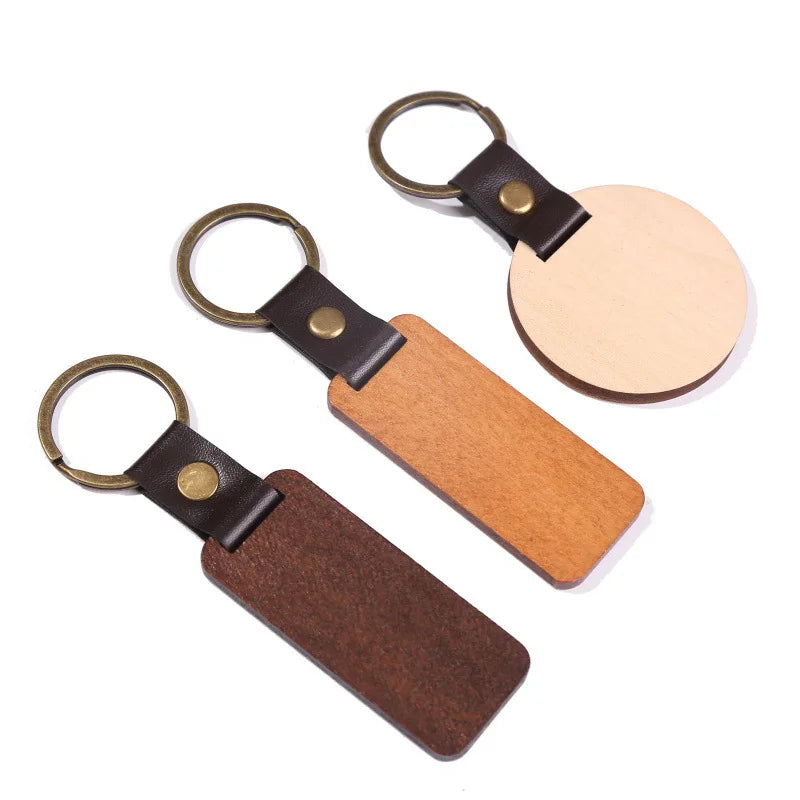 Wood Keyring for Men PU Leather Keychain Personalise Custom Logo Keychain for Keys