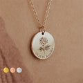 Custom Name Birth Month Round Disc Jewelry Stainless Steel Personalized Birth Flower Necklace for Women Mothers Day Gift