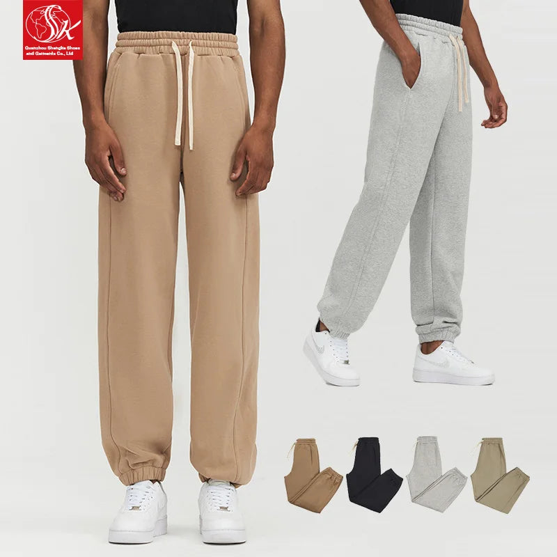 SK 390G Men's Casual Sportswear Sweatpants Fleece-Lined Adjustable Ankle Cuffs Straight Leg Mid Trendy American-Style Pants