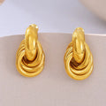 Fashion 18k Gold Plated Stainless Steel Stud Earrings Vintage Texture Multi Circle Drop Earring for Women Daily Wear Jewlery