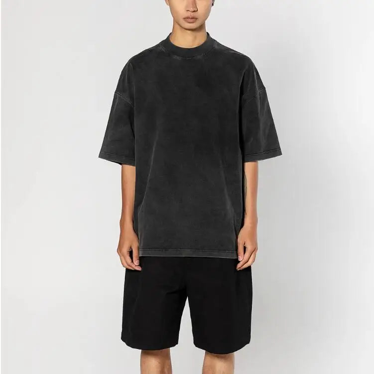 2024 Heavy Thick Collar Tee Blank Custom Mock Neck Boxy Fit Men's T Shirt
