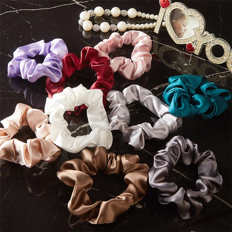 High Quality 4CM Girls Hair Tie Hair Accessories Multicolor 19mm 100% Silk Hair Tie