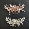 SLBRIDAL Handmade Alloy Leaf Rose Gold Crystal Rhinestones Wedding Hair Comb Bridal Headpiece Hair Accessories Women Jewelry