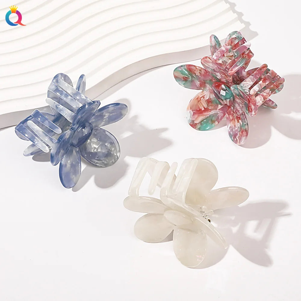 QIYUE Large Size Acetate Flower Shape Hair Claw Clip Woman Summer Hair Accessories