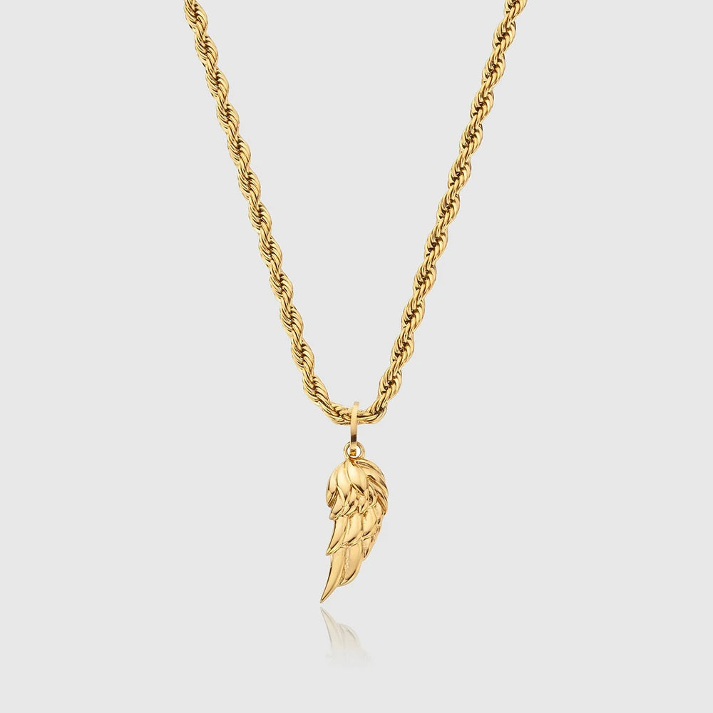 In Stocks Feather Charm Wing Pendant With Rope Chain Jewelry Stainless Steel Custom 18K Gold Plated Angel Wing Pendant Necklace