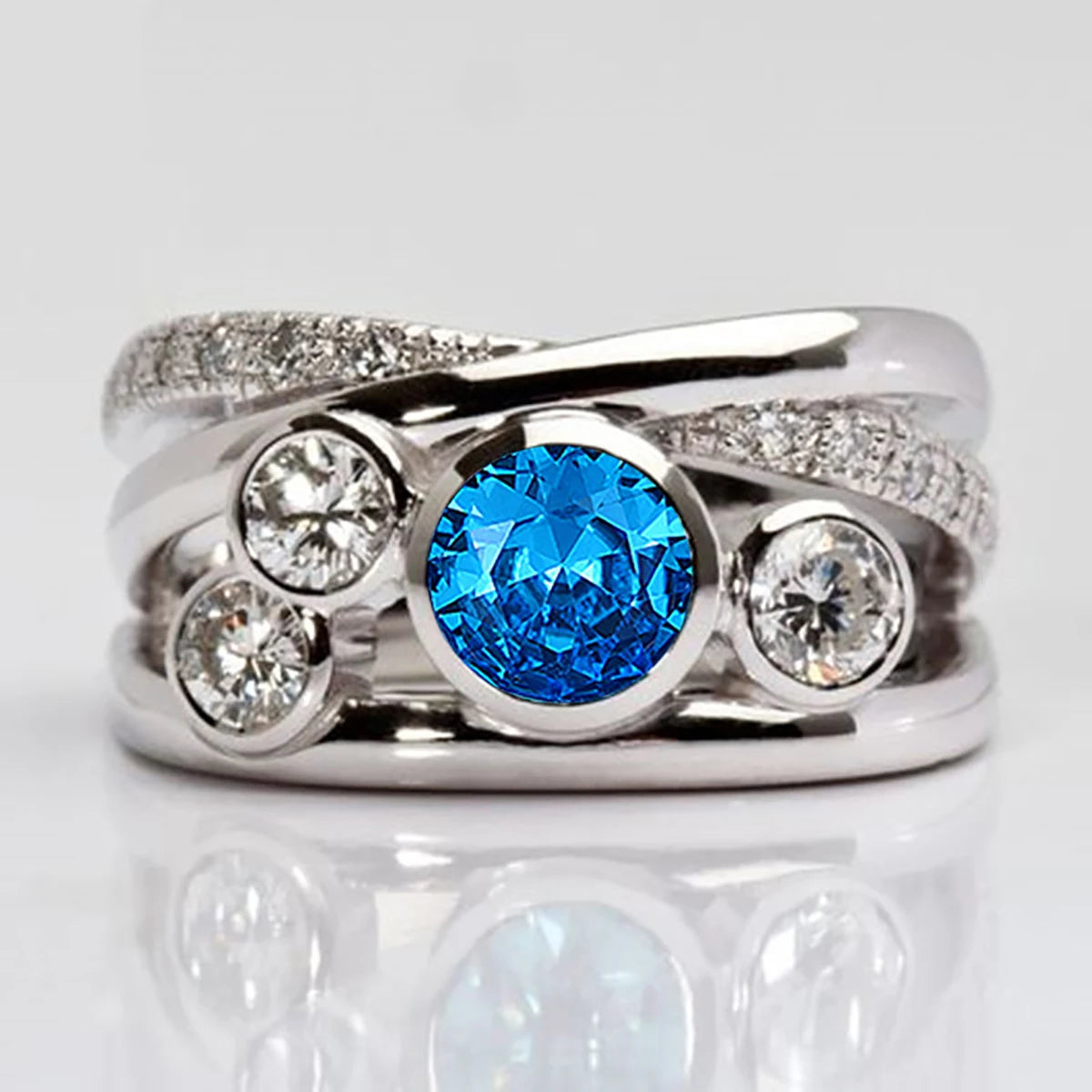 CAOSHI Custom Vintage Style Cross Hollow Design White/Blue Zircon Band Rings for Women Engagement Silver Plated CZ Rings Jewelry