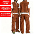 Mens Corduroy Cargo Set Multi Pocket Vest and Pants Two Piece Casual Streetwear Outfit Baggy Fit Workwear for Men Daily Wear