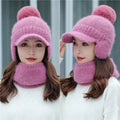 2022 Winter Earflaps Warm Hats Scarf Set for Women Breathable Outdoor Ear Protection Knitted Hat Bonnet Brim Cap
