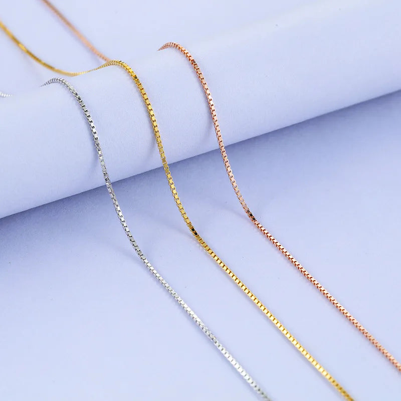 Genuine 18k Gold Rose Gold Plated 925 Sterling Silver Box Chain Necklace Sterling Silver 925 Link Chain for Jewelry Making